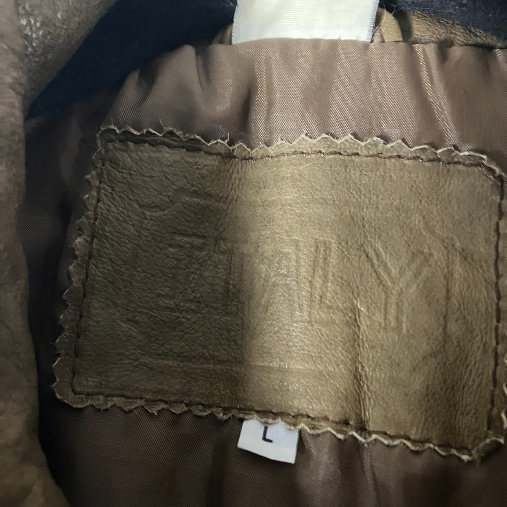 Unbranded Genuine Leather Jacket Men's Large‎ Brown Beige Vintage Bomber Style - Picture 5 of 16